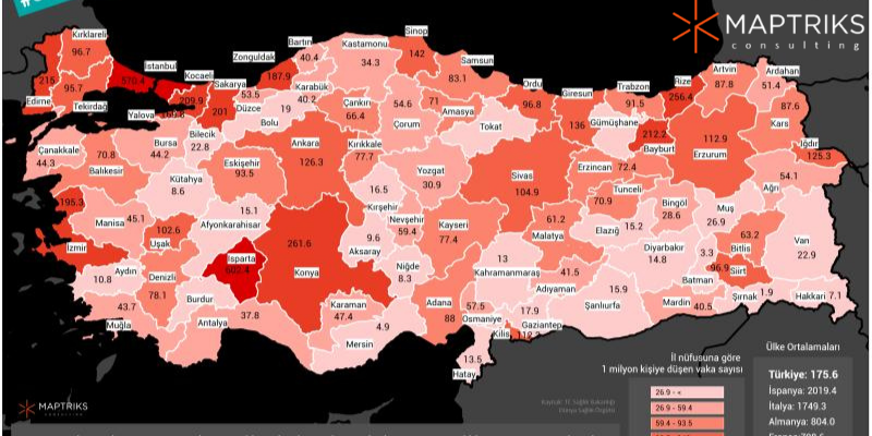 Korona virüsü covid-19 hastalığında 1 milyon kişiye düşen covid-19 vakası
