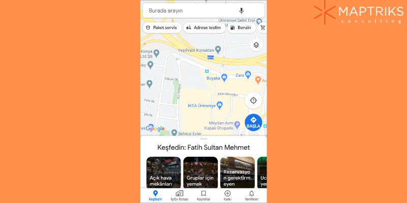 google maps, google haritalar keşfet butonu