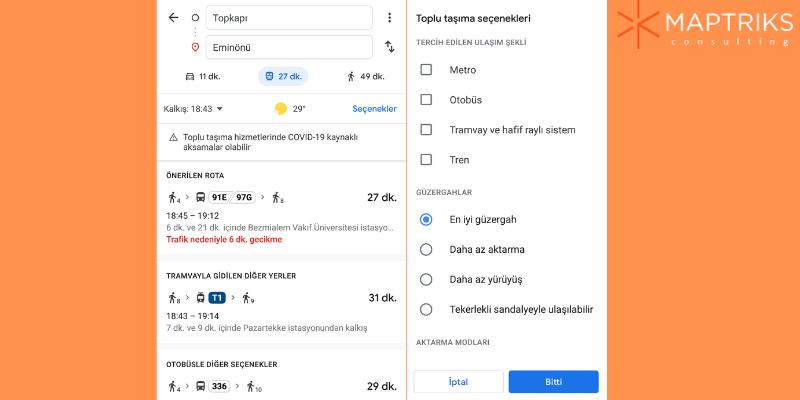 google maps, google haritalar toplu taşıma kolaylığı